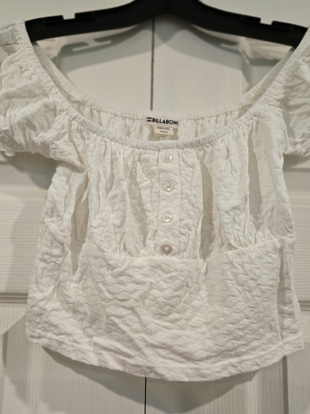 Billabong White Textured Off-Shoulder Crop Top